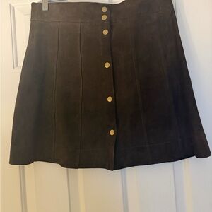 FRAME Le Paneled Suede Mini Skirt Chocolate Button Snap Front Size 29